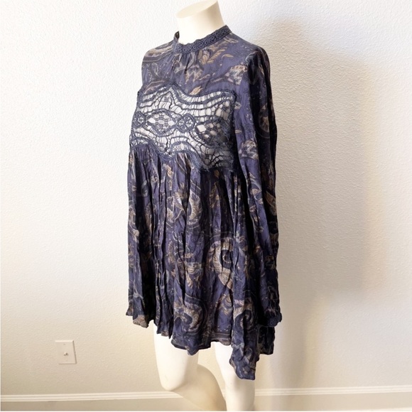 Free People Sweet Things Tunic Dress Blue Paisley Boho Lace Size M - Picture 4 of 10